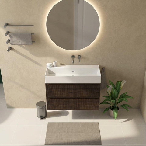 Saniclass Holz Atelier Badkamermeubelset - 100x45x72cm - Legend keramische wastafel mat wit - 1 wasbak - zonder kraangat - 2 lades - mat eiken charcoal (hout) SW1579607