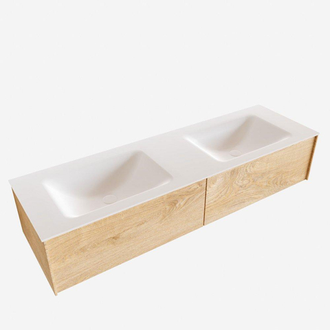 MONDIAZ LUSH Ensemble de meuble salle de bain - 150cm - 2 tiroirs - lavabo cloud - 2 lavabos - 0 trous de robinet - chêne blanchi SW409436