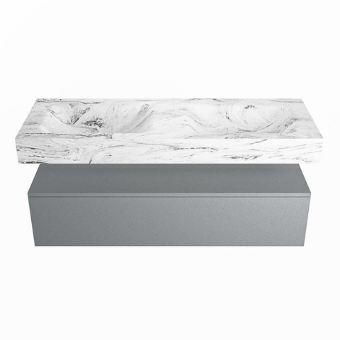 Mondiaz ALAN-DLUX Ensemble de meuble - 130cm - meuble Plata mat - 1 tiroir - Lavabo Cloud Glace suspendu - vasque Gauche et droite - 0 trous de robinet SW806189