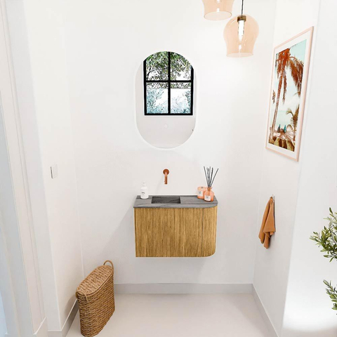 Mondiaz JOYA-DLUX 61.6cm toiletmeubel - ronding rechts kleur Oak - Wastafel FAYE positie Links Zonder kraangat kleur Sombra. SW1424284