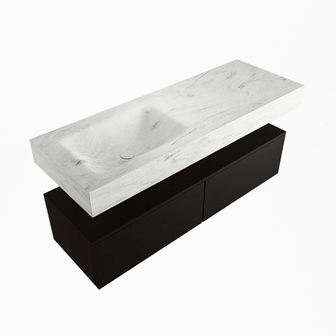 Mondiaz ALAN-DLUX Ensemble de meuble - 130cm - meuble Urban mat - 2 tiroirs - Lavabo Cloud Opalo suspendu - vasque Gauche - 1 trou de robinet SW806181