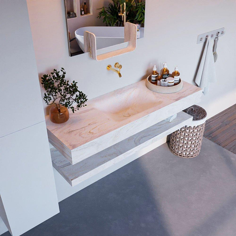 Mondiaz ALAN-DLUX Ensemble de meuble - 130cm - meuble Ostra mat - 0 tiroirs - Lavabo Cloud Ostra suspendu - vasque Centre - 0 trous de robinet SW809213