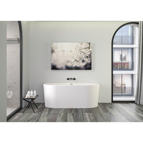 Plieger Kansas Baignoire semi-autoportante - 155x80x60cm - avec arrivée d'eau - avec garniture de vidage et de trop-plein - avec pieds - acrylique - blanc mat SW1027770