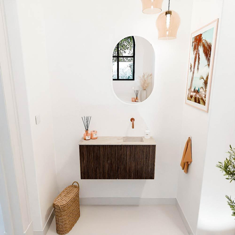Mondiaz JOYA-DLUX 80cm toiletmeubel - kleur Walnut - Wastafel FAYE positie Rechts Zonder kraangat kleur Frappe. SW1422287