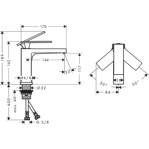 Hansgrohe Tecturis E Wastafelmengkraan - zonder afvoer - 14.4cm uitloop - hoogglans chroom SW918782