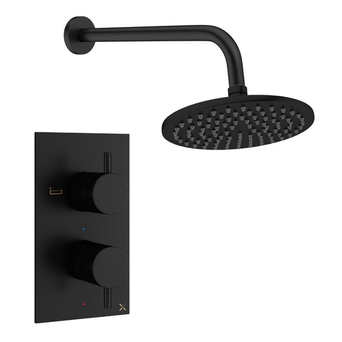 Crosswater MPRO ensemble de douche pluie encastré – douche de tête Ø 20 cm – sans douchette – 2 leviers – noir mat SW1472595
