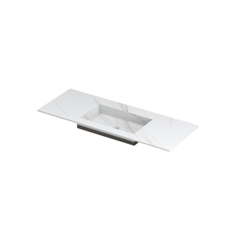 INK Post wastafel - 120x45x1cm - 1 wasbak - 0 kraangaten - keramiek Calacatta mat SW693327