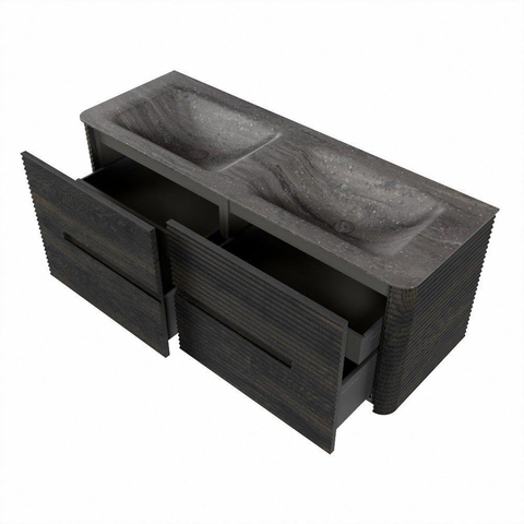 Mondiaz CIRO-DLUX Badkamermeubelset - 130x45x50cm - Solid surface wastafel Oza - 2 wasbak Dubbel - 2 kraangaten - 4 lades - Shadow SW1532638
