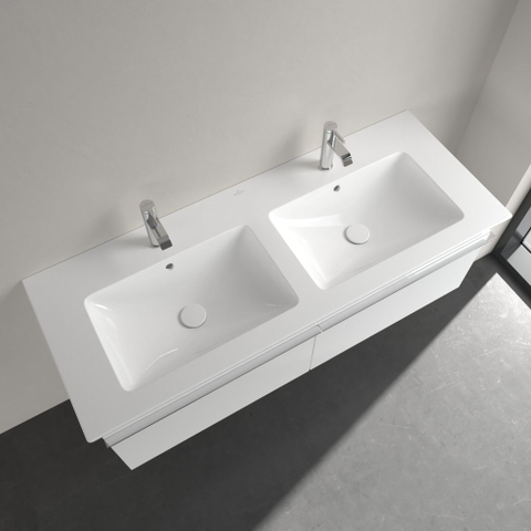 Villeroy & Boch venticello wastafel - 130x50cm - 2 kraangaten overloop ceramic plus - White Alpine (glans wit) 1025101