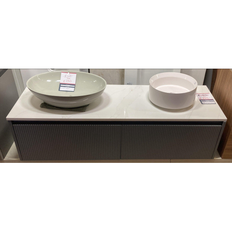 BRAUER Embrace Wavy wastafelonderkast 140 2 softclose lades - greeploos - 2 sifon uitsparingen - mat grijs inclusief Mirage topblad marmer look (showroommodel) OUTLETSTORE STORE43356