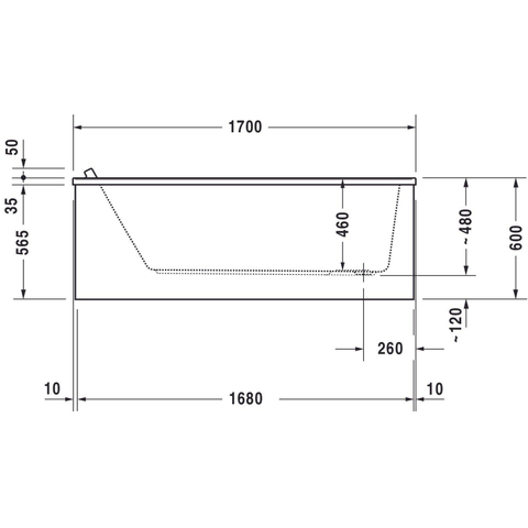 Duravit Starck Kunststof bad acryl rechthoekig - 170x75x46cm - zonder poten - voor inbouw of ommanteling - glans wit 0297573