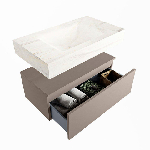 MONDIAZ ALAN - DLUX Badkamermeubelset - 80cm - onderkast - Smoke - 1 lade - vrijhangende wastafel - wasbak midden - 1 kraangat - Ostra SW807520