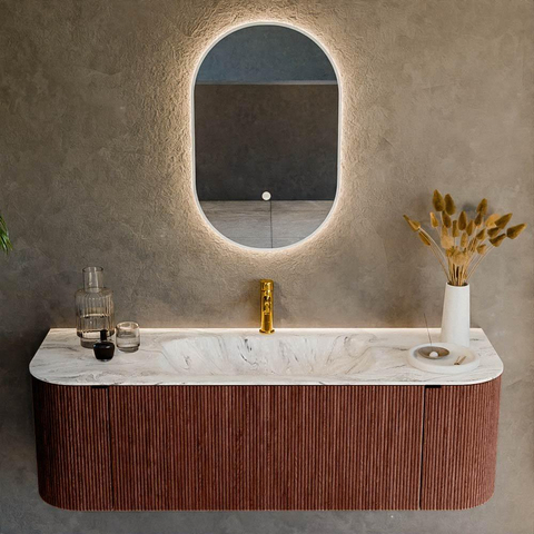 Mondiaz KURVE-DLUX Ensemble de meuble de salle de bains - 140x46x40cm - 1 tiroir - 2 portes - vasque solid surface - central - 1 trou de robinet - Ruby SW1415810
