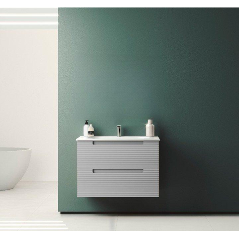 Saniclass Prime Balance Badkamermeubelset - 80x55x45cm - 1 rechthoekige keramische wasbak wit - 1 kraangat - 2 lades - mat greige (grijs) SW1170979
