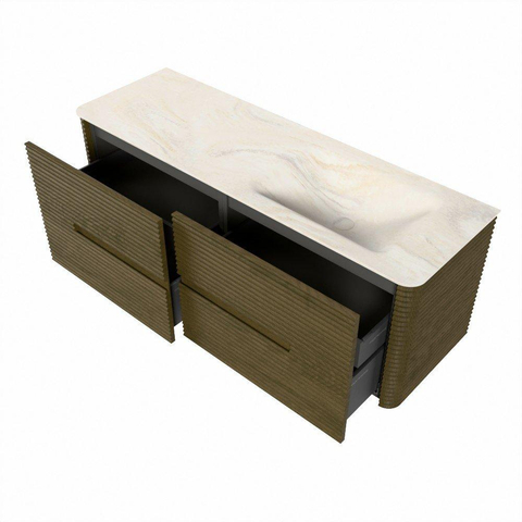 Mondiaz CIRO-DLUX Meuble de salle de bains - 140x45x50cm - Plan vasque solid surface Ostra - 1 lavabo à droite - 1 trou de robinet - 4 tiroirs - Dusk SW1533431