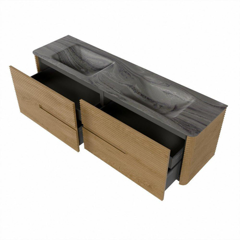 Mondiaz CIRO-DLUX Badkamermeubelset - 170x45x50cm - Solid surface wastafel Sombra - 2 wasbak Dubbel - zonder kraangaten - 4 lades - Oak SW1531283