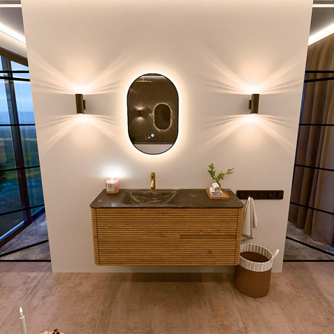 Mondiaz CIRO-DLUX Ensemble de meubles de salle de bains - 120x45x50cm - Vasque solid surface Lava - 1 bassin à gauche - 1 trou de robinet - 2 tiroirs - Chêne SW1531090