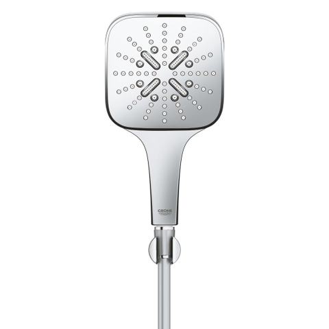GROHE Rainshower SmartActive 130 Cube Ensemble de douchette - 3 types de jets - carré - avec support - flexible lisse - 150 cm - chrome SW471470