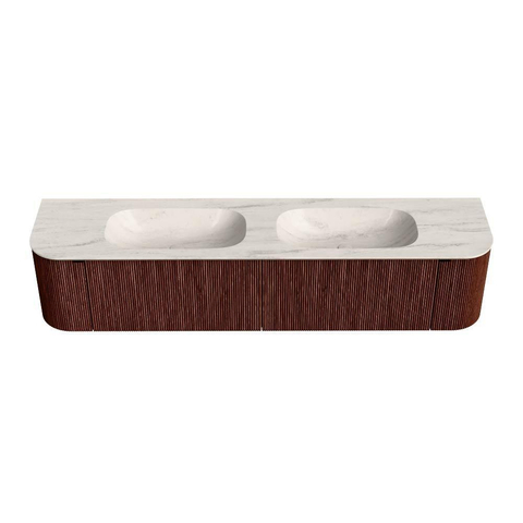 MONDIAZ KURVE-DLUX Meuble de salle de bains 200cm arrondi gauche + droite couleur Ruby avec 2 tiroirs et 2 portes. Lavabo STOR SMALL Double 2 trous de robinet Meli. SW1432026