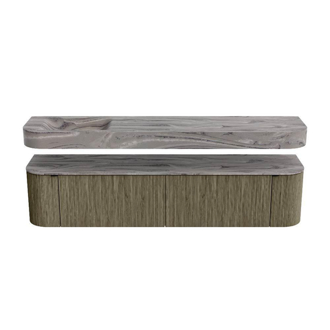 MONDIAZ THOR-DLUX 200cm meuble de salle de bains arrondi gauche + droite couleur Shadow avec 2 tiroirs et 2 portes. Vasque suspendue CLOUD Gauche sans trou de robinet couleur Sombra. SW1467282