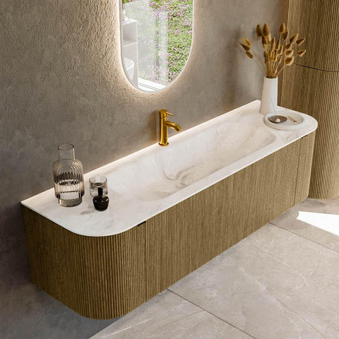Mondiaz KURVE-DLUX Ensemble meuble de salle de bains - 160x46x40cm - 1 tiroir - 2 portes - vasque solid surface - centre - 1 trou de robinet - Dusk SW1414917