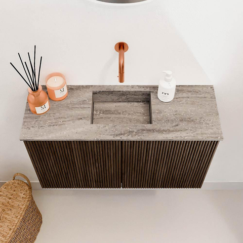 Mondiaz JOYA-DLUX 70cm toiletmeubel - kleur Walnut - Wastafel FAYE positie Midden Zonder kraangat kleur Oza. SW1424580