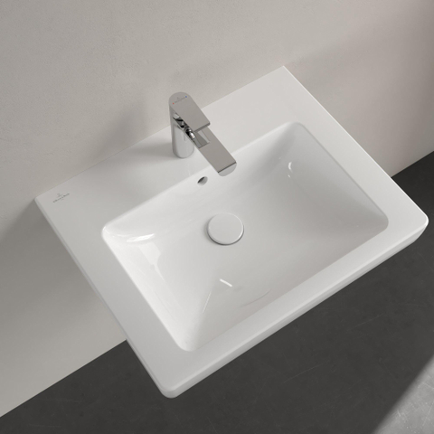 Villeroy & Boch Subway 2.0 wastafel onderzijde - geslepen - 60x47cm inclusief kraangat - met overloop - White Alpine (glans wit) 1024125
