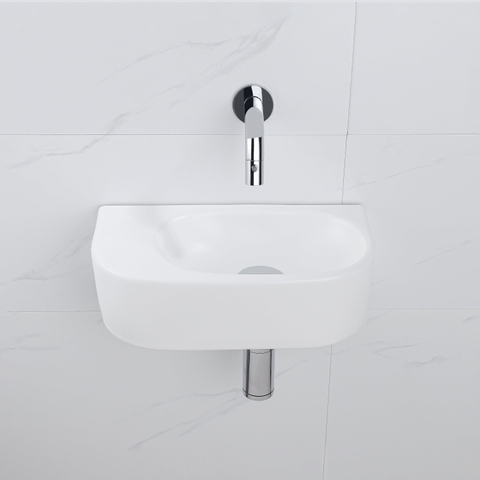 QeramiQ Fuente fonteinset – halfrond – 40x21.5x12 cm – keramiek wit mat – zonder kraangat – chromen kraan SW1233075