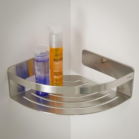 Tiger Caddy Panier de douche d'angle - 18,4x18,4x7cm - inox brossé SW25219