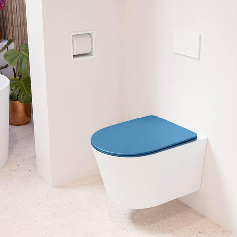 Mondiaz LAVIE hangtoilet – spoelrandloos – 36 x 53 cm – met softclose zitting – Talc (wit), zitting Jeans (blauw) SW1208644