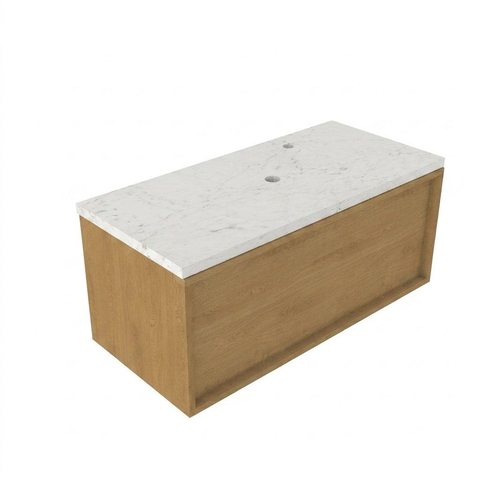 Saniclass Holz Frame Badkamermeubelset - 100x45x43cm - Dia marmeren wastafelblad gepolijst (wit) - 1 kraangat - 1 lade - mat eiken natural (hout) SW1478354