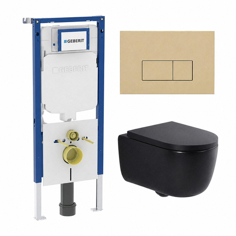 QeramiQ Dely Swirl Toiletset - 36.3x51.7cm - Geberit UP720 Duofix Sigma inbouwreservoir - slimzitting - bedieningsplaat beige - rechthoekige knoppen - beige (zwart) SW1412308