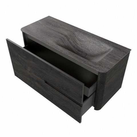 Mondiaz CIRO-DLUX Badkamermeubelset - 110x45x50cm - Solid surface wastafel Oza - 1 wasbak Rechts - zonder kraangaten - 2 lades - Shadow SW1532636