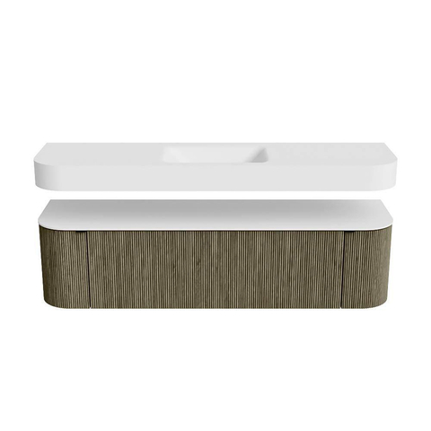 MONDIAZ THOR 170cm meuble de salle de bains arrondi gauche + droite couleur Shadow avec 1 tiroir et 2 portes. Vasque suspendue CLOUD Milieu 1 trou de robinet couleur Talc. SW1465503
