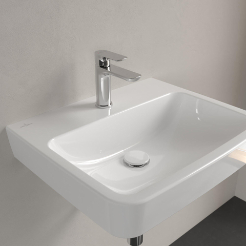 Villeroy & Boch O.novo wastafel - 55x46cm - met kraangat - zonder overloop CeramicPlus - geslepen - White Alpine (glans wit) SW448370