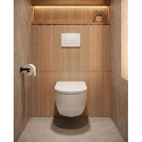 QeramiQ Dely Swirl Ensemble WC- 36.3x51.7cm - Réservoir encastré Geberit UP320 - Abattant 35mm - Plaque de commande en blanc brillant - Boutons rectangulaires - Blanc brillant SW1138666