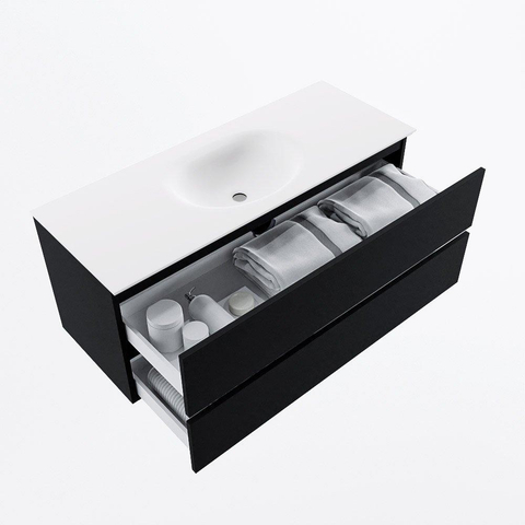 MONDIAZ VICA 120cm meuble de salle de bains sous-meuble Urban 2 tiroirs. Lavabo MOON central 1 trou de robinet, couleur Talc. SW1381925