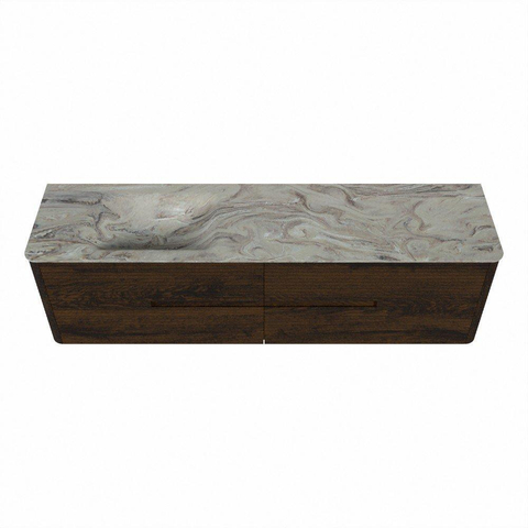 Mondiaz CIRO-DLUX Badkamermeubelset - 180x45x50cm - Solid surface wastafel Glace - 1 wasbak Links - zonder kraangaten - 4 lades - Walnut SW1530293