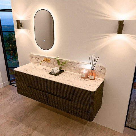 Mondiaz CIRO-DLUX Badkamermeubelset - 160x45x50cm - Solid surface wastafel Nata - 1 wasbak Links - zonder kraangaten - 4 lades - Shadow SW1532618