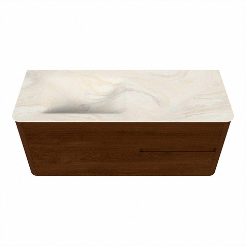 Mondiaz CIRO-DLUX Meuble de salle de bains - 120x45x50cm - Plan vasque solid surface Ostra - 1 vasque à gauche - sans trous de robinetterie - 2 tiroirs - Ruby SW1531841