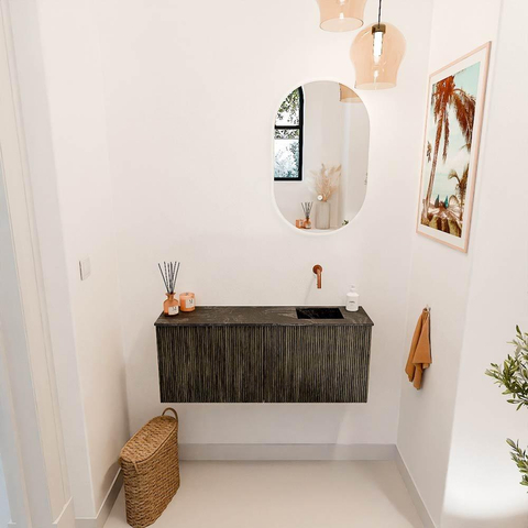 Mondiaz JOYA-DLUX Meuble de salle de bains 100cm - couleur Shadow - Vasque FAYE position Droite Sans trou de robinet couleur Lava SW1422835