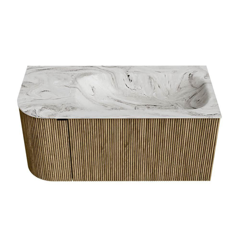 Mondiaz KURVE-DLUX Badkamermeubelset - 95x46x40cm - 1 lade - 1 deur - wastafel solid surface - rechts - zonder kraangat - Dusk SW1415454
