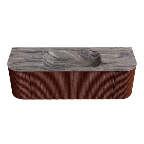 MONDIAZ KURVE-DLUX Meuble de salle de bains 140cm arrondi Gauche + Droite couleur Ruby avec 1 tiroir et 2 portes. Lavabo BIG SMALL Milieu 1 trou de robinet Sombra. SW1433952