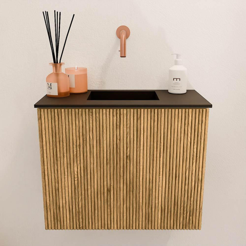 Mondiaz JOYA 50cm meuble de toilette - couleur Oak - Vasque FAYE position Milieu Sans trou de robinet couleur Urban. SW1421154
