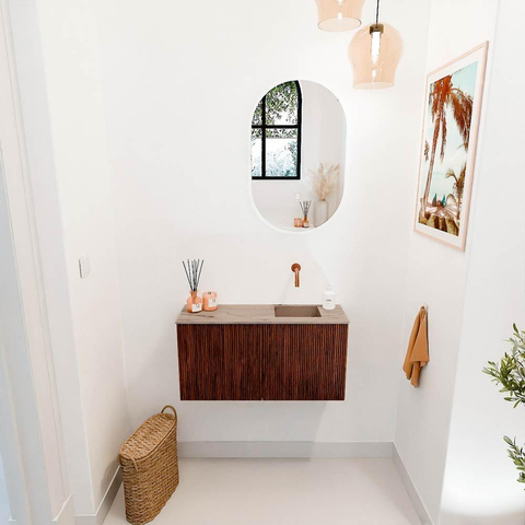 Mondiaz JOYA-DLUX 80cm toiletmeubel - kleur Ruby - Wastafel FAYE positie Rechts Zonder kraangat kleur Arena. SW1425277