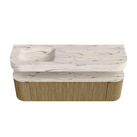 MONDIAZ THOR-DLUX Meuble de salle de bains - 160cm - arrondi gauche + droite - couleur Dusk - 1 tiroir et 2 portes - Vasque suspendue CLOUD Gauche 1 trou de robinet - couleur Nata SW1465256