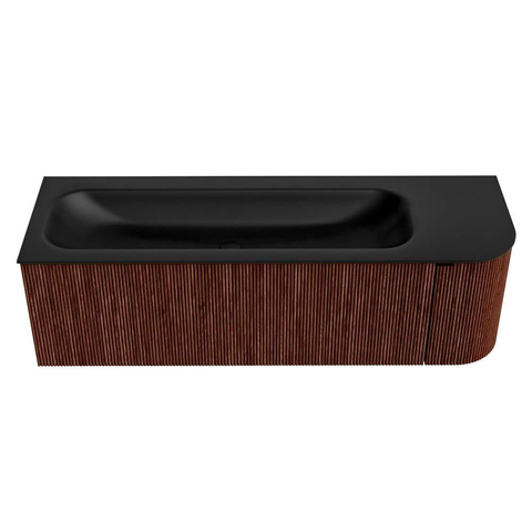 Mondiaz KURVE Badkamermeubelset - 145x46x40cm - 1 lade - 1 deur - wastafel solid surface - links - zonder kraangat - Ruby SW1415347