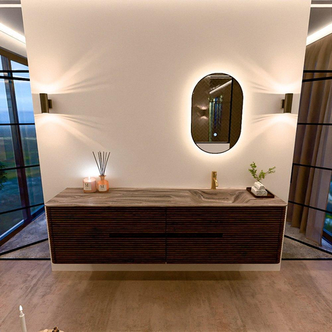 Mondiaz CIRO-DLUX Ensemble de meubles de salle de bains - 190x45x50cm - Plan vasque solid surface Sombra - 1 lavabo à droite - 1 trou de robinet - 4 tiroirs - Noyer SW1530766