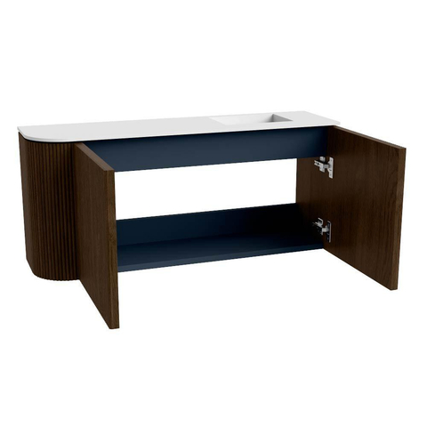 Mondiaz JOYA 91.6cm meuble de salle de bains - arrondi gauche couleur Walnut - Vasque FAYE position Droite 1 trou de robinet couleur Talc SW1421316
