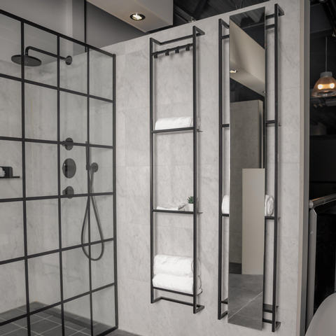 Proline Wandframe Stalen inclusief 2 handdoekhaakjes 33x11x169cm Mat zwart SHOWROOMMODEL SHOW25364
